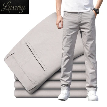 Летние тонкие новые мужские повседневные брюки в корейском классическом стиле, деловые прямые брюки, удобные, полной длины 38 40  5