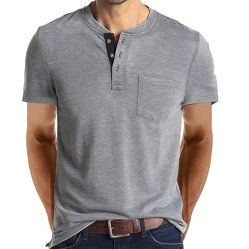Летняя мужская футболка с короткими рукавами, мужская нижняя рубашка, футболка с круглым вырезом, мужская рубашка Henley, рубашка  5