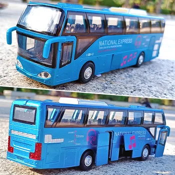 модель легкосплавного пассажирского автобуса 2023 звук и освещение сзади пятидверный автобус креативная мебель игрушечная модель оптом  5