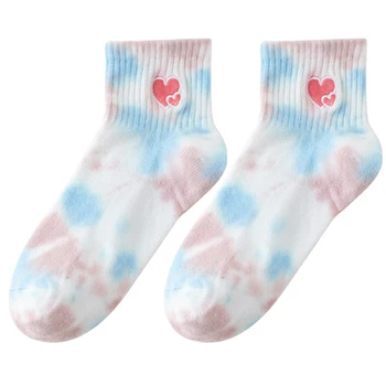 Модные носки с галстуком-краской В корейском стиле Harajuku, Носки с вышивкой в виде сердца, Праздничный подарок для женщин и девочек, Хлопковые дышащие носки  5