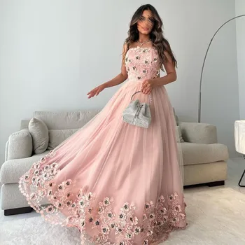 Модные платья для выпускного вечера Vestidos De Gala для женщин из Саудовской Аравии без бретелек с аппликацией в виде цветов, Вечерняя вечеринка, официальное мероприятие  5
