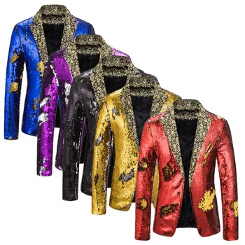 Модный мужской кардиган, пиджак с блестками, черное / золотое / синее пальто для выступлений на сцене, платье для диджея из ночного клуба, блейзеры  5