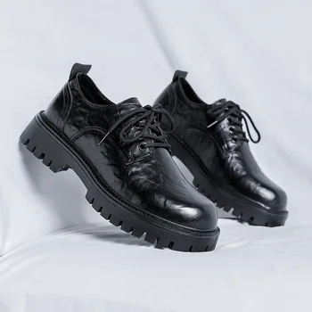 мужская повседневная оригинальная кожаная обувь, черная стильная обувь на платформе, деловое офисное вечернее платье, брендовая дизайнерская обувь для джентльменов  10
