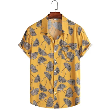 Мужские Гавайские рубашки с короткими рукавами в тропическом стиле, для отдыха, домашняя рубашка на пуговицах  5