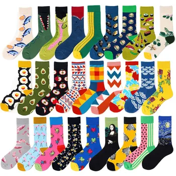 Мужские и женские модные носки из чесаного хлопка, мужские красочные повседневные носки с принтом Happy Fun socks  1