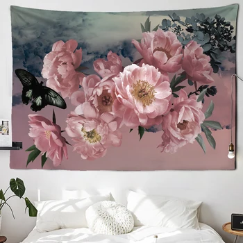 Настенный гобелен в цветочном стиле с бабочками, украшение дома, гобелен, иллюстрация спальни, настенная ткань  10