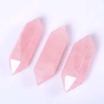 Натуральный Полированный драгоценный камень Розовый кварц, Целебный кристалл, башня с двойной концевой точкой, стойка для жезлов для подарков  5