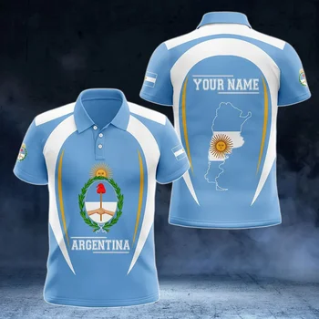 Новая мужская рубашка-поло с 3D-принтом флага Аргентины, повседневная рубашка-поло с пользовательским названием, уличная мужская и женская одежда Harajuku  5