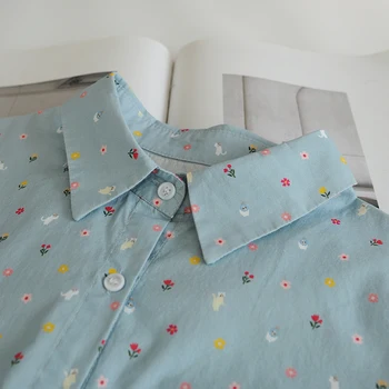 Новая осенняя Японская синяя блузка, свободная рубашка с длинными рукавами  5