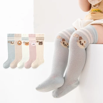 Новые летние носки для маленьких девочек, милые мультяшные Мягкие хлопковые эластичные однотонные сетчатые носки для новорожденных, носки для мальчиков до колен  10