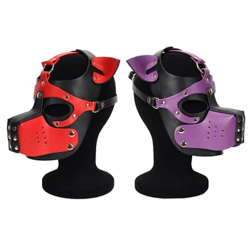 Новый БДСМ Бондаж Капюшон, маска для собак, маски для гончих собак, маски для косплея, фетиш-рабыни, секс-игрушки со съемным носом для пар 18+  10