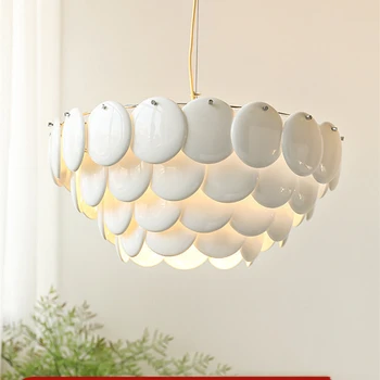 Новый дизайн, современная люстра из белой керамики, домашний декор, стеклянный подвесной светильник для столовой, спальни, светодиодные светильники  5