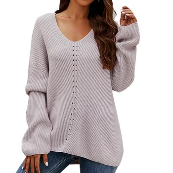 Новый осенний свитер 2023 для женщин, вязаный топ, Классические Базовые Женские пуловеры с V-образным вырезом, свитера, Мягкие вязаные джемперы для девочек, уличная одежда  5
