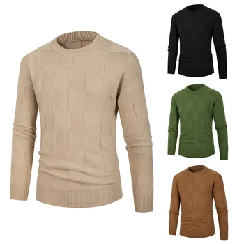 Осенне-зимняя одежда 2023 года, мужские пуловеры в клетку, вязаный свитер, Повседневные однотонные теплые свитера для мужчин, топы из ткани Pull Homme  2