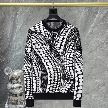 Осенний свитер с контрастным геометрическим принтом 2023, мужской вязаный свитер с круглым вырезом, Модный Цветной свитер, Мужской пуловер, свитер  10