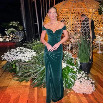 Праздничное платье принцессы Темно-зеленой Русалки, элегантное вечернее платье с открытыми плечами, дизайнерские вечерние платья с разрезом спереди сбоку  5