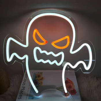 Призрачная неоновая вывеска Аниме Неоновые вывески для декора стен, призрачный свет Светодиодная вывеска с питанием от USB для спальни, детской комнаты, вечеринки, декора игровой комнаты  9