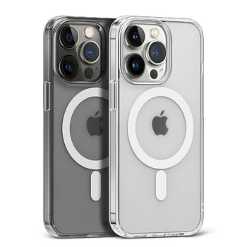 Прозрачный Чехол Для Беспроводной Зарядки Magsafe Magnetic Для iPhone 15 14 13 12 11 Plus Pro Max Mini X XS XR 7 8 SE С Твердым Акриловым Покрытием  10