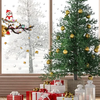 Рождественские наклейки на стену, Двухсторонняя статическая наклейка, Санта-Клаус, Олень, Рождественская елка, наклейка для декора комнаты в виде снежинок, Новый 2023 год  5