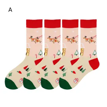 Рождественские чулки унисекс, Мягкие носки, Рождественские носки с красочным принтом, Мягкие Теплые противоскользящие подарки Унисекс средней длины с Санта-Снеговиком  5