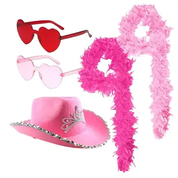 Розовая ковбойская шляпа с солнцезащитными очками, новинка, опрятная розовая ковбойская шляпа и солнцезащитные очки в форме сердца-приятное для кожи украшение вечеринки  5