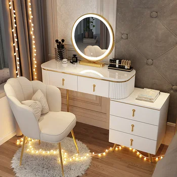 Роскошное современное туалетное зеркало, Подсветка для макияжа, Шкаф для хранения, туалетный столик, стул, Минималистичная мебель для дома Tavoli Da Trucco LJ50DT  10