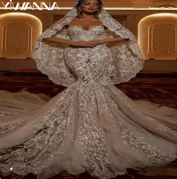 Сексуальное свадебное платье с глубоким V-образным вырезом, роскошный блестящий жемчуг, пайетки, халат невесты, Классическое свадебное платье-русалка, Vestidos De Novia  4