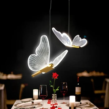 Скандинавская Золотая прикроватная люстра с подсветкой в виде бабочек для гостиной, прикроватная лампа в спальне с двойной головкой  5