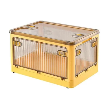 Складной ящик для хранения с крышкой и защелкой, прозрачные штабелируемые ящики для хранения на колесиках, ящики для хранения одежды  5