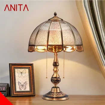 Современная латунная настольная лампа ANITA, светодиодная Ретро Креативная Роскошная Стеклянная Медная настольная лампа для дома, гостиной, кабинета, спальни  3