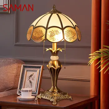 Современная настольная лампа SAMAN из латуни и золота, светодиодная Креативная Простая Стеклянная настольная лампа из меди для домашнего кабинета, Прикроватной тумбочки в спальне  5