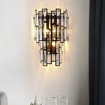 Современный роскошный хрустальный настенный светильник LED Gold Black, внутреннее бра для столовой, гостиной, спальни, коридора, Светильник Luminaria  5