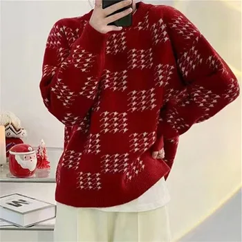 Темпераментный пуловер, свитер, женская осенне-зимняя новая свободная трикотажная рубашка в ленивом стиле, топ  5