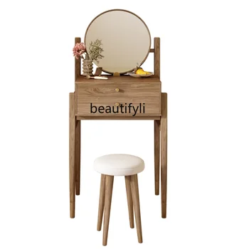 Туалетный столик в японском стиле Для спальни, современное минималистичное цельное зеркало для макияжа с выдвижным ящиком, Маленький столик для макияжа  3