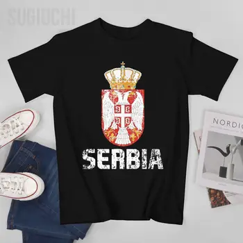 Унисекс, мужские футболки с флагом Сербии, Международная национальная гордость Сербии, футболки с круглым вырезом, женские футболки из 100% хлопка для мальчиков, футболки для мальчиков  5