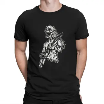 Футболка с гитарой-скелетом для мужчин в стиле рок-н-ролл, винтажная футболка из чистого хлопка, круглый вырез, футболка с коротким рукавом, летняя одежда  5