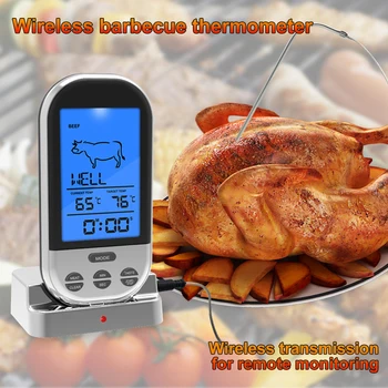 Цифровой кухонный термометр Беспроводной термометр для приготовления пищи на гриле с металлическим зондом и сигнализацией Инструмент для измерения температуры мяса  5