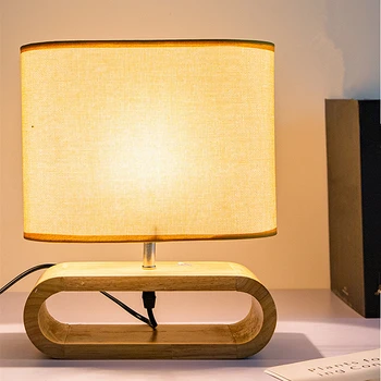 Штепсельная вилка ЕС/США Креативная прикроватная светодиодная настольная лампа из массива дерева, настольная лампа для кабинета, ночник для спальни с тканевым абажуром (без лампы накаливания)  10