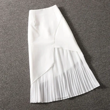 Юбки с эластичной резинкой на талии большого размера, весна-лето, женская шифоновая плиссированная юбка средней длины, женская мода, Черный, белый цвет  10