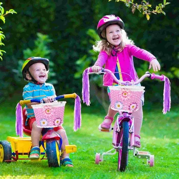 Детская Автомобильная корзина Электрический скутер Подвесная Короткая перекладина для взрослых Велосипедный руль с плетеным цветочным узором Детский велосипед Пластик  5